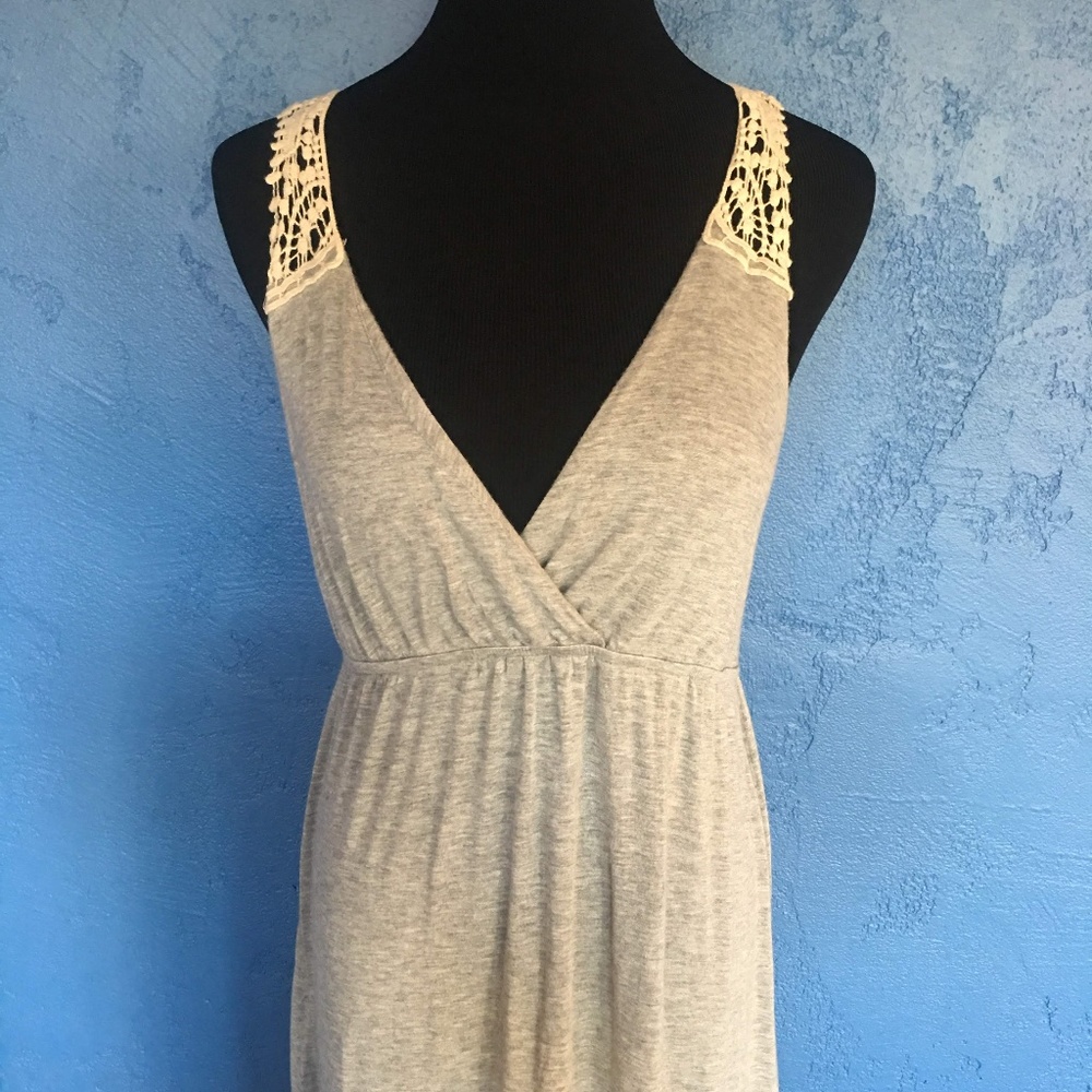 Heather Gray Crochet  Maxi Dress